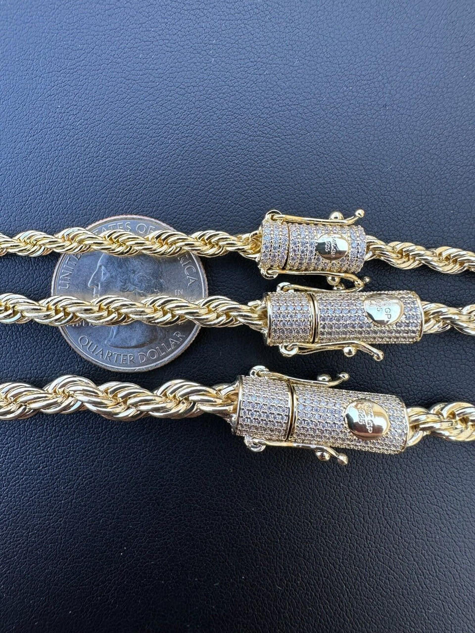 HarlemBling Iced MOISSANITE Clasp 14k Gold Plated Stainless Steel Rope Chain Necklace 4-6mm