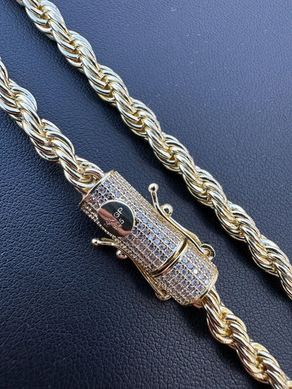HarlemBling Iced MOISSANITE Clasp 14k Gold Plated Stainless Steel Rope Chain Necklace 4-6mm