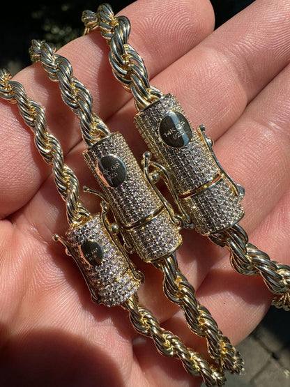 HarlemBling Iced MOISSANITE Clasp 14k Gold Plated Stainless Steel Rope Chain Necklace 4-6mm