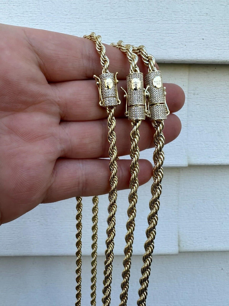 HarlemBling Iced MOISSANITE Clasp 14k Gold Plated Stainless Steel Rope Chain Necklace 4-6mm