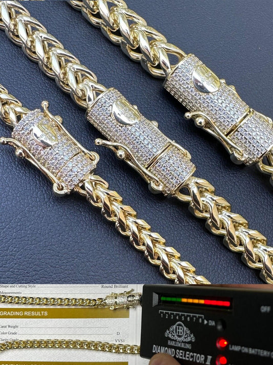 HarlemBling Iced MOISSANITE Clasp 14k Gold Stainless Steel Franco Chain Necklace Bracelet