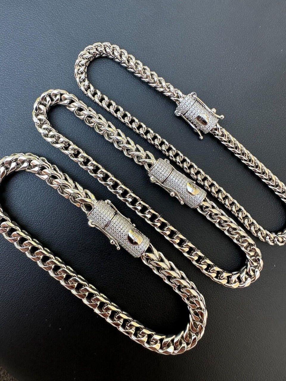 HarlemBling Iced MOISSANITE Clasp 925 Silver & Stainless Franco Bracelet 4-6mm Pass Tester 