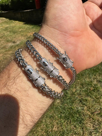 HarlemBling Iced MOISSANITE Clasp 925 Silver & Stainless Franco Bracelet 4-6mm Pass Tester 