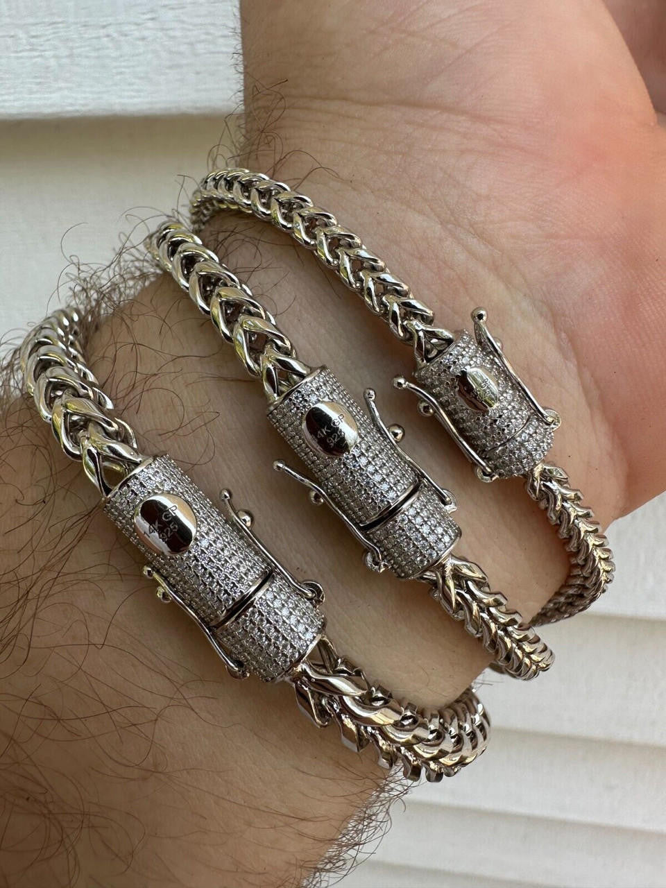 HarlemBling Iced MOISSANITE Clasp 925 Silver & Stainless Franco Bracelet 4-6mm Pass Tester 