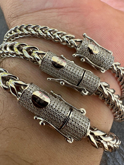 HarlemBling Iced MOISSANITE Clasp 925 Silver & Stainless Franco Bracelet 4-6mm Pass Tester 