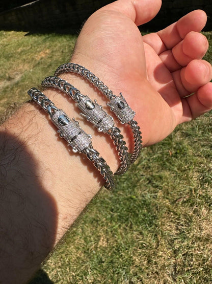 HarlemBling Iced MOISSANITE Clasp 925 Silver & Stainless Franco Bracelet 4-6mm Pass Tester 