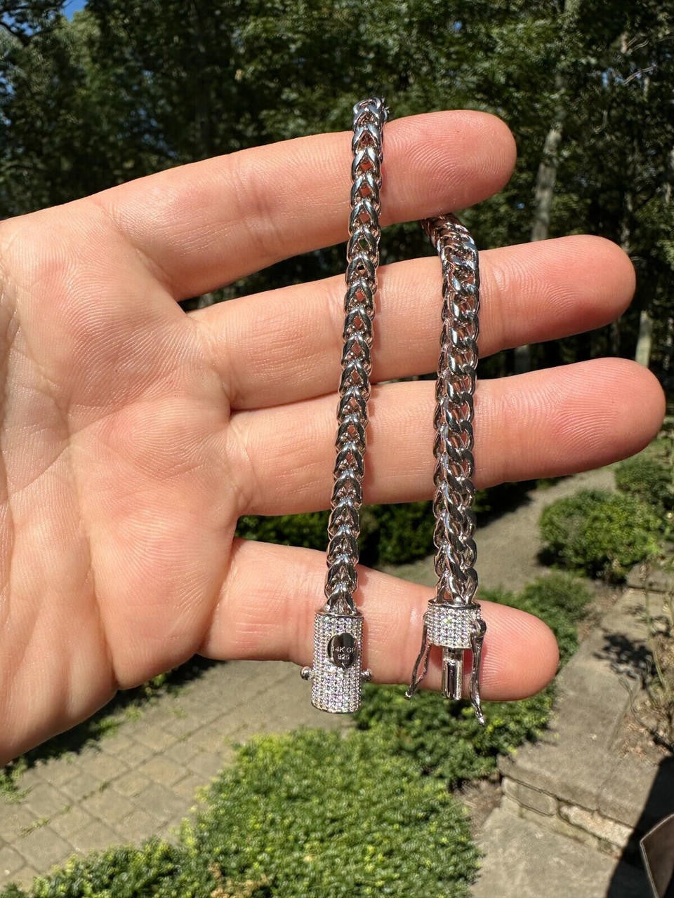 HarlemBling Iced MOISSANITE Clasp 925 Silver & Stainless Franco Bracelet 4-6mm Pass Tester 