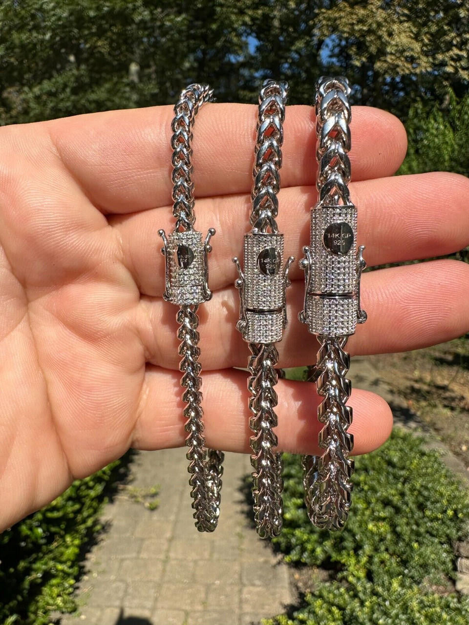 HarlemBling Iced MOISSANITE Clasp 925 Silver & Stainless Franco Bracelet 4-6mm Pass Tester 