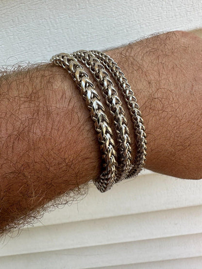 HarlemBling Iced MOISSANITE Clasp 925 Silver & Stainless Franco Bracelet 4-6mm Pass Tester 