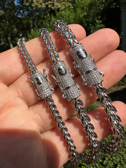 HarlemBling Iced MOISSANITE Clasp 925 Silver & Stainless Franco Bracelet 4-6mm Pass Tester 