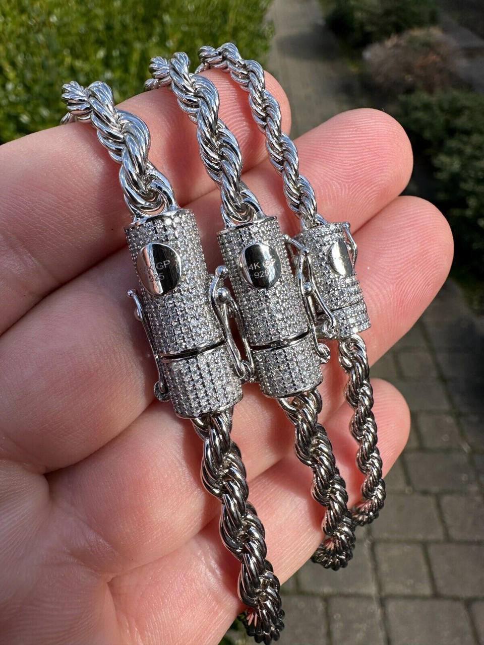 HarlemBling Iced MOISSANITE Clasp 925 Silver & Stainless Rope Bracelet 4-6mm Pass Tester 