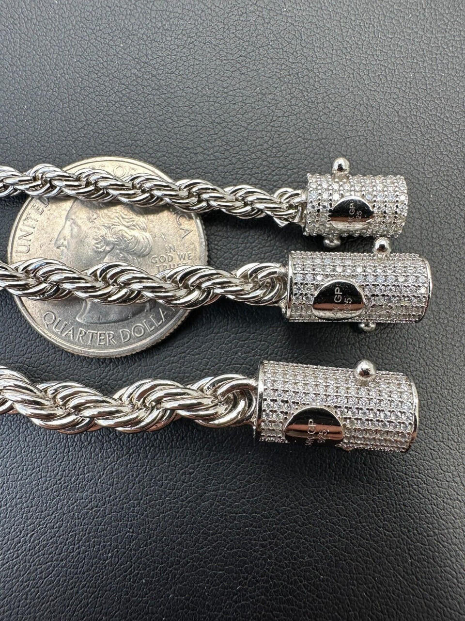 HarlemBling Iced MOISSANITE Clasp 925 Silver & Stainless Rope Bracelet 4-6mm Pass Tester 