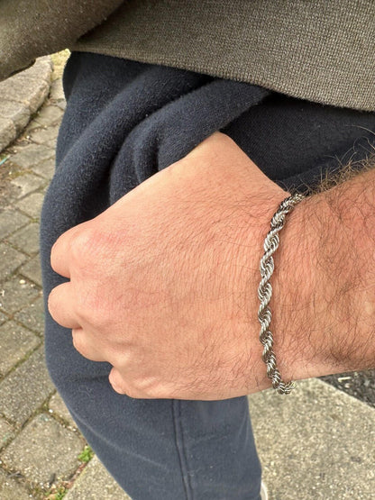 HarlemBling Iced MOISSANITE Clasp 925 Silver & Stainless Rope Bracelet 4-6mm Pass Tester 