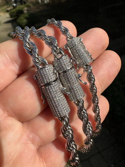HarlemBling Iced MOISSANITE Clasp 925 Silver & Stainless Rope Bracelet 4-6mm Pass Tester 