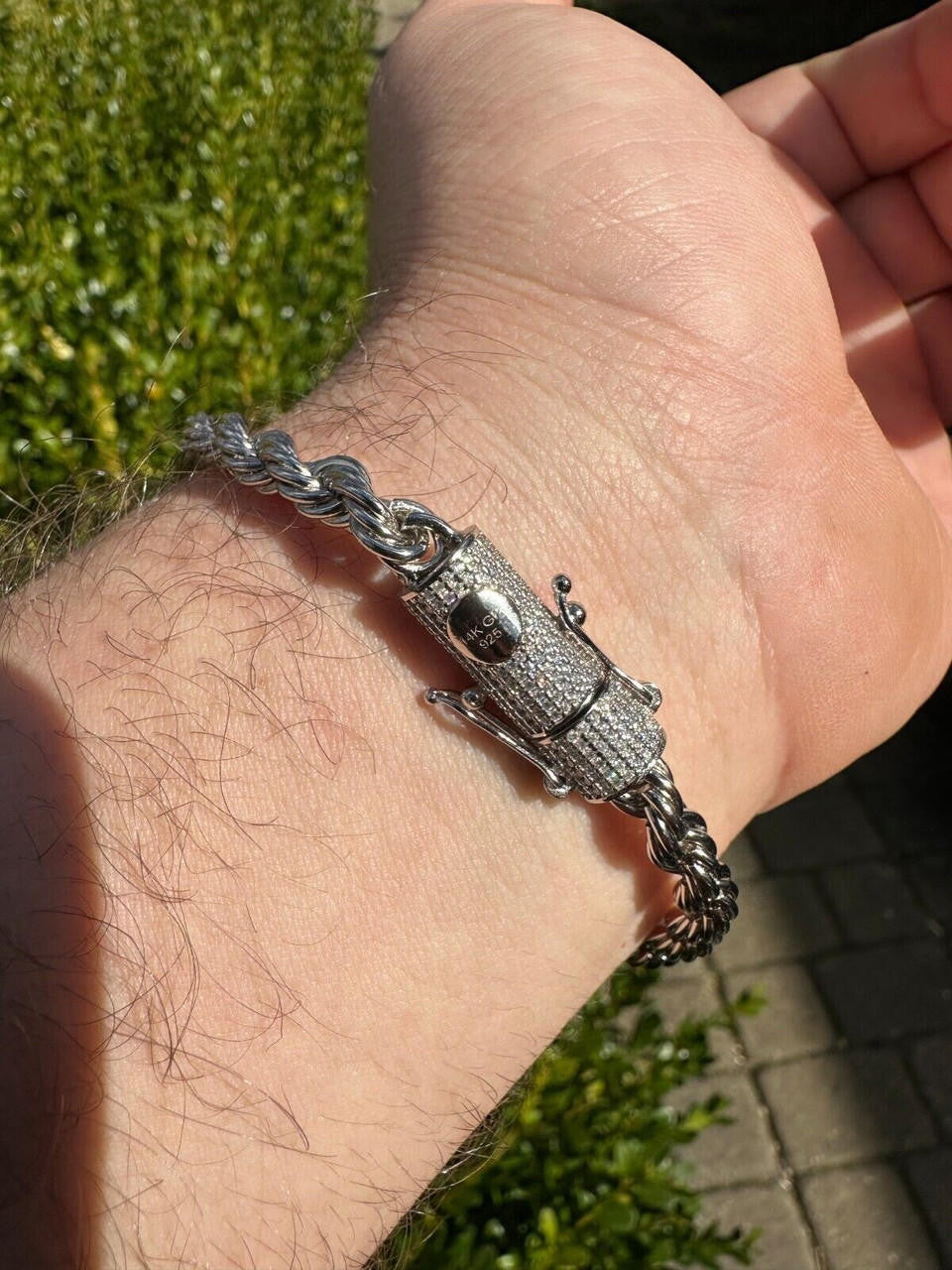 HarlemBling Iced MOISSANITE Clasp 925 Silver & Stainless Rope Bracelet 4-6mm Pass Tester 