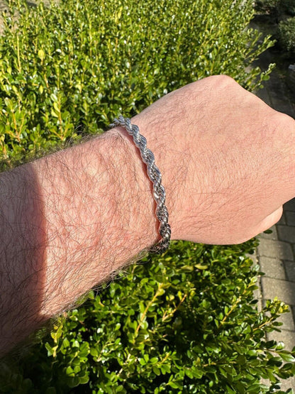 HarlemBling Iced MOISSANITE Clasp 925 Silver & Stainless Rope Bracelet 4-6mm Pass Tester 