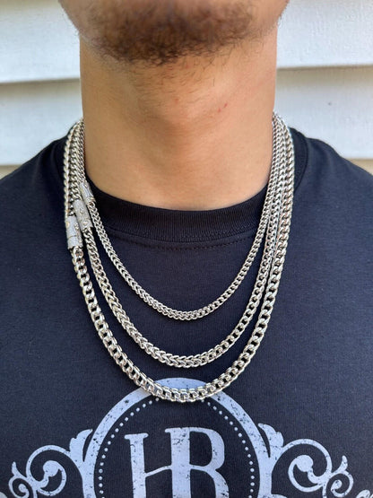 HarlemBling Iced MOISSANITE Clasp 925 Silver Stainless Steel Franco Chain Necklace Bracelet