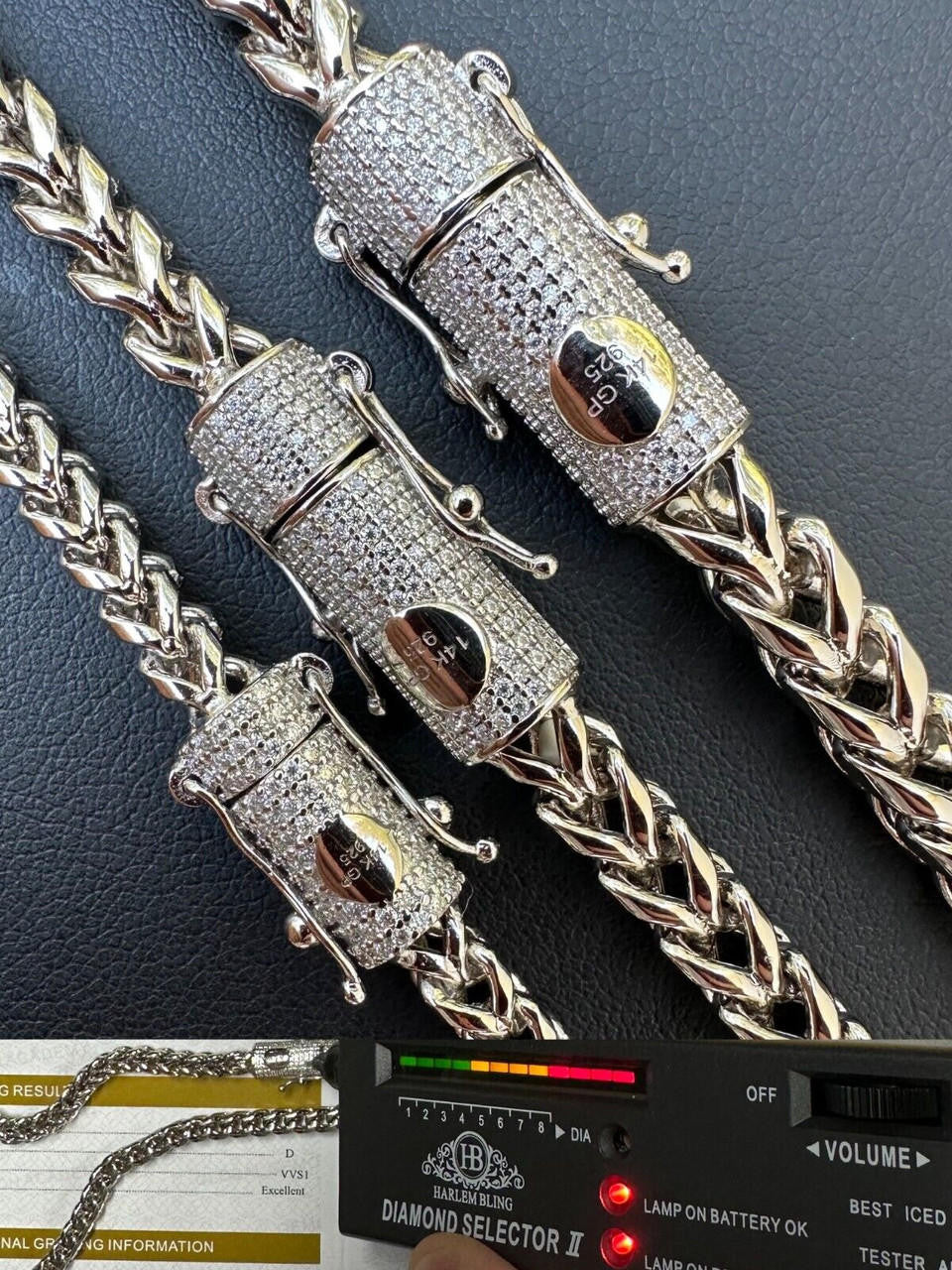 HarlemBling Iced MOISSANITE Clasp 925 Silver Stainless Steel Franco Chain Necklace Bracelet