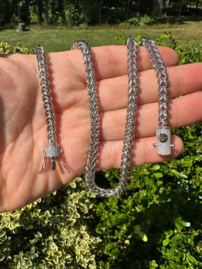 HarlemBling Iced MOISSANITE Clasp 925 Silver Stainless Steel Franco Chain Necklace Bracelet