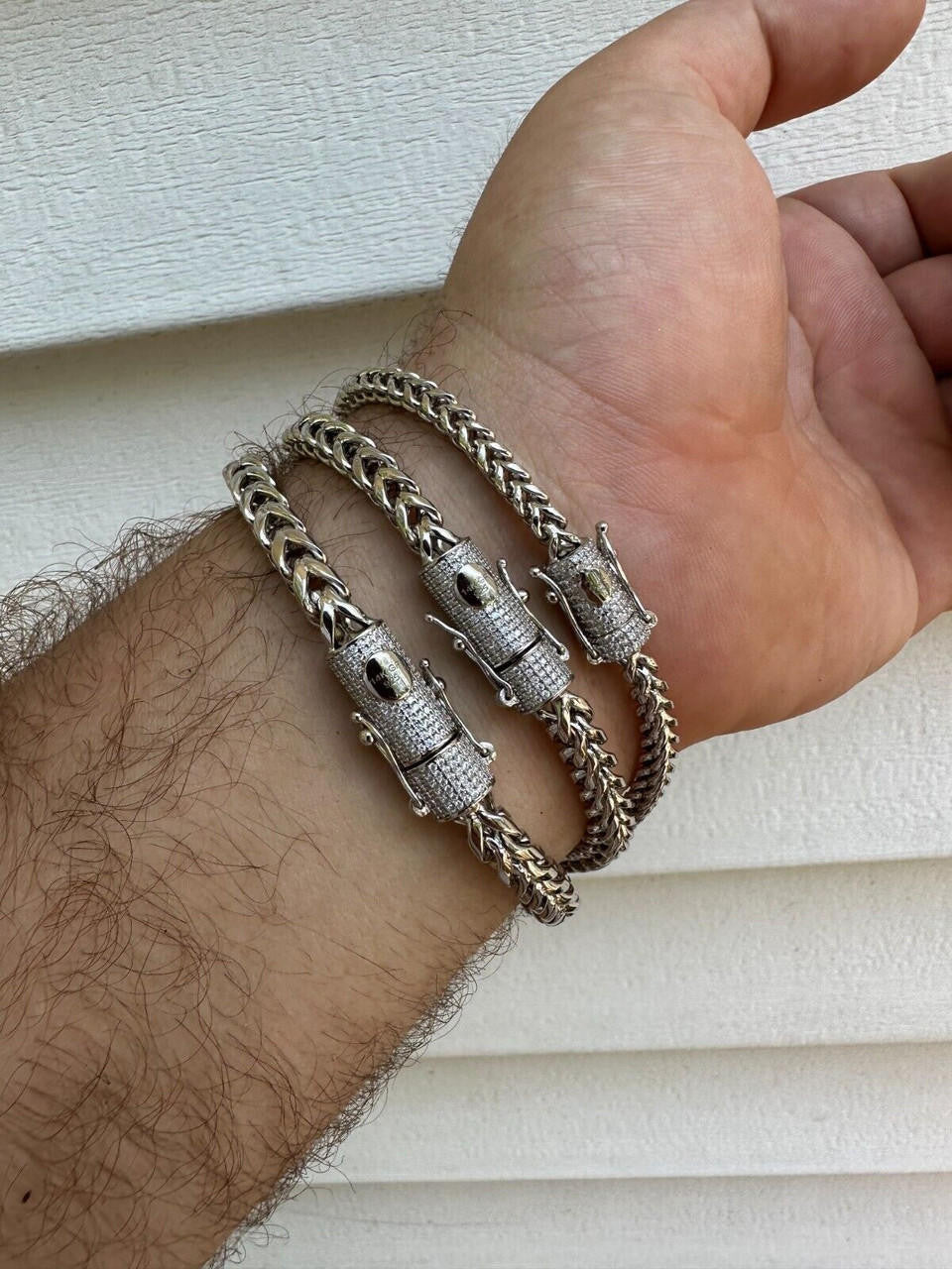 HarlemBling Iced MOISSANITE Clasp 925 Silver Stainless Steel Franco Chain Necklace Bracelet