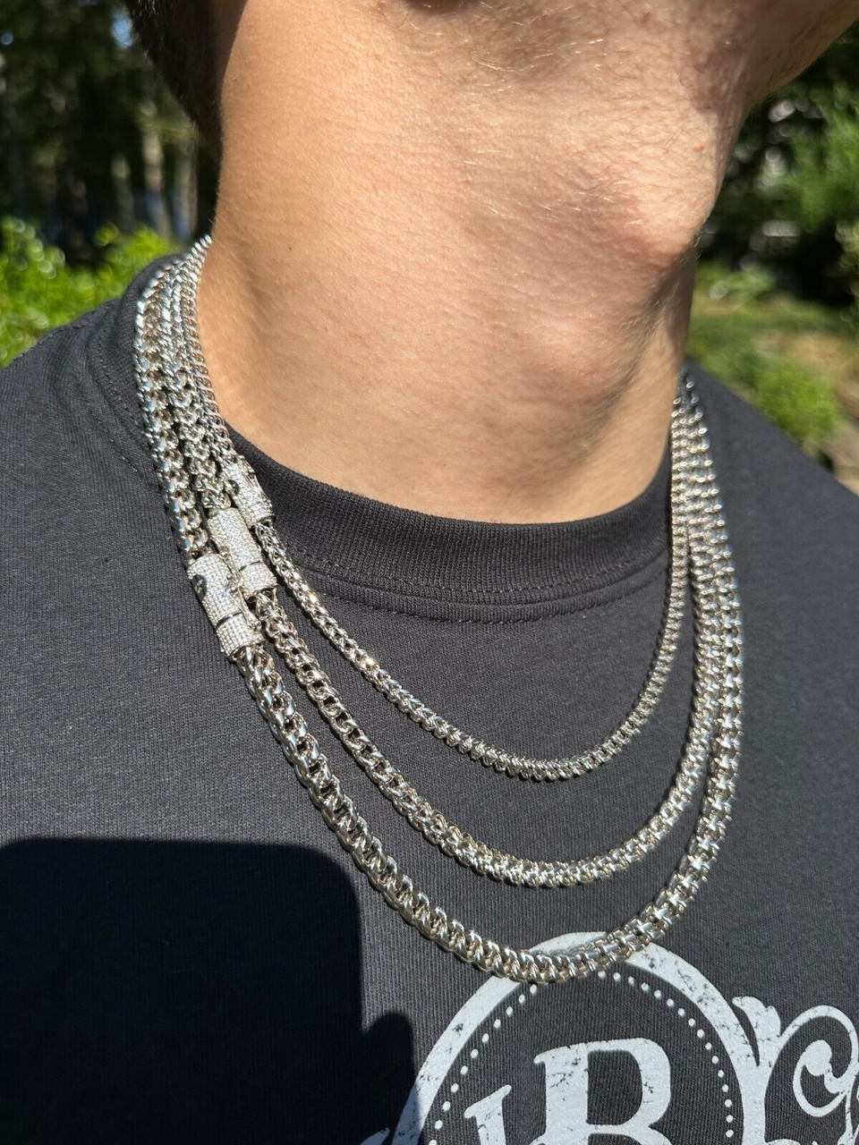 HarlemBling Iced MOISSANITE Clasp 925 Silver Stainless Steel Franco Chain Necklace Bracelet