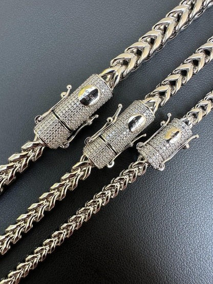HarlemBling Iced MOISSANITE Clasp 925 Silver Stainless Steel Franco Chain Necklace Bracelet