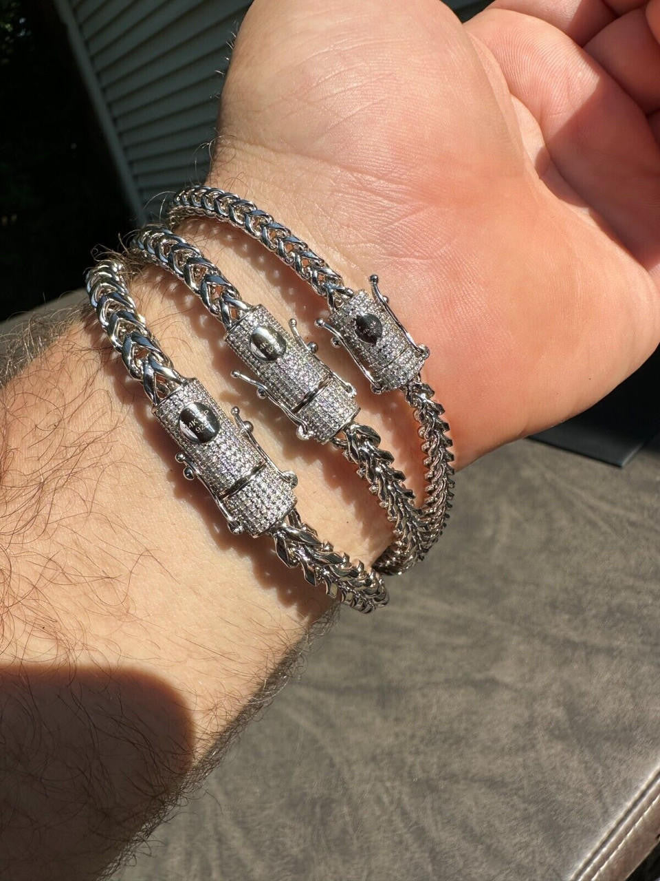 HarlemBling Iced MOISSANITE Clasp 925 Silver Stainless Steel Franco Chain Necklace Bracelet