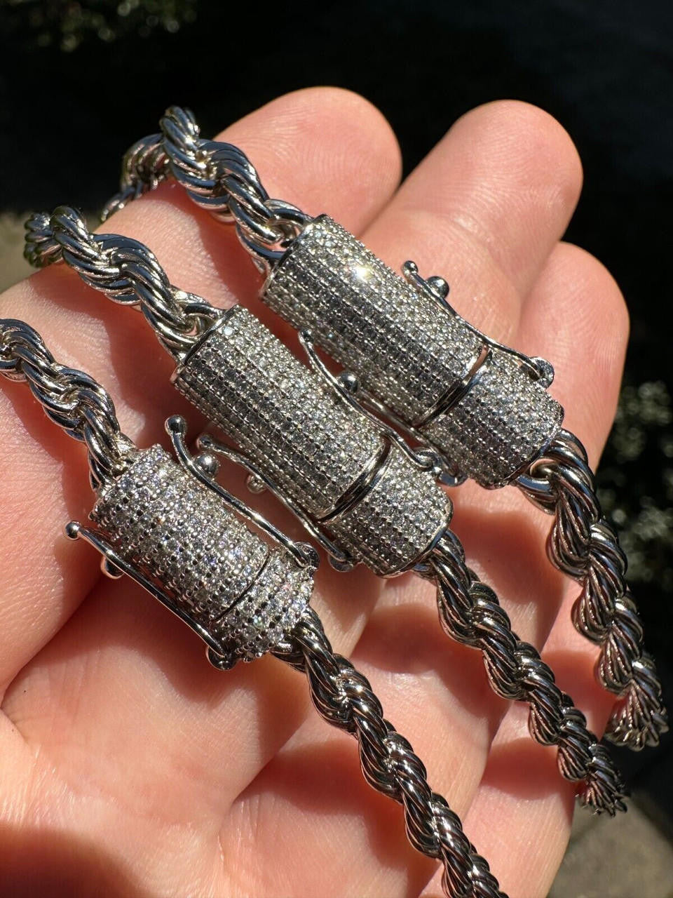 HarlemBling Iced MOISSANITE Clasp Real 925 Silver & Stainless Steel Rope Chain Necklace