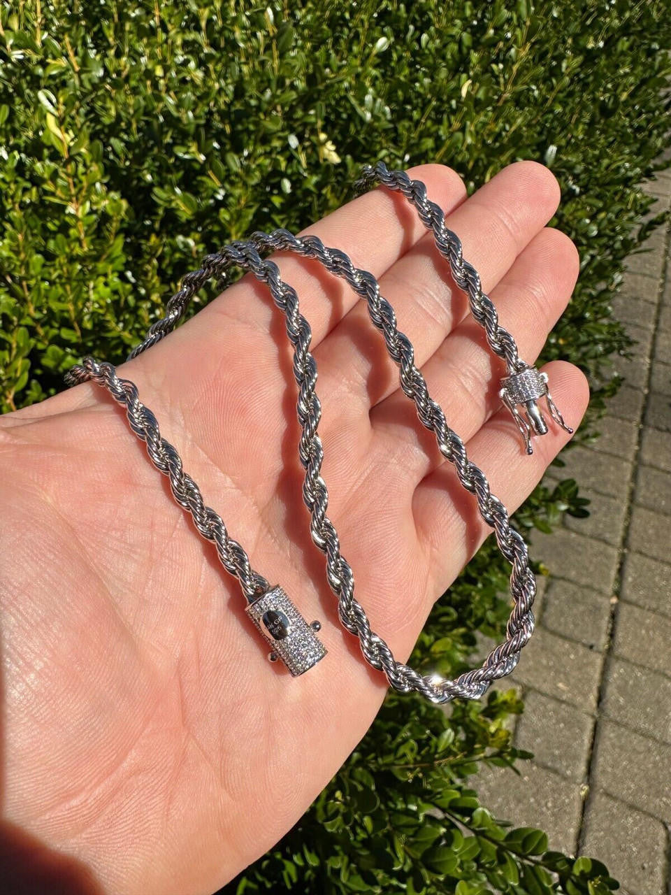 HarlemBling Iced MOISSANITE Clasp Real 925 Silver & Stainless Steel Rope Chain Necklace