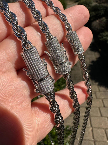 HarlemBling Iced MOISSANITE Clasp Real 925 Silver & Stainless Steel Rope Chain Necklace