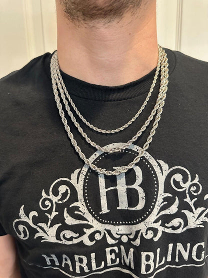 HarlemBling Iced MOISSANITE Clasp Real 925 Silver & Stainless Steel Rope Chain Necklace