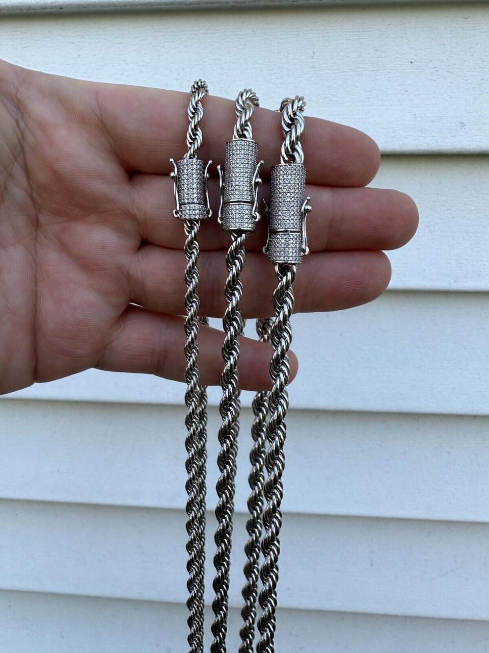 HarlemBling Iced MOISSANITE Clasp Real 925 Silver & Stainless Steel Rope Chain Necklace