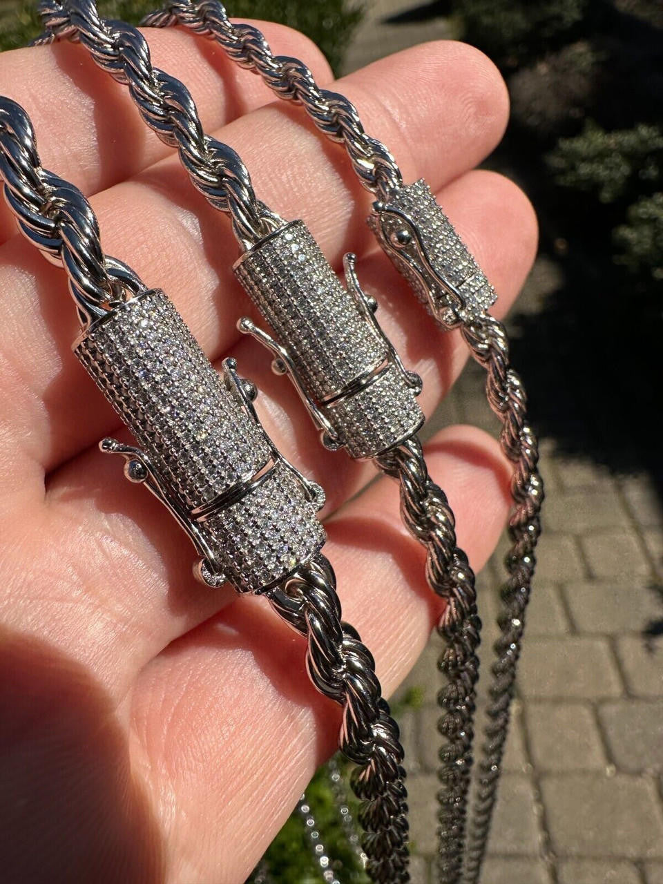 HarlemBling Iced MOISSANITE Clasp Real 925 Silver & Stainless Steel Rope Chain Necklace