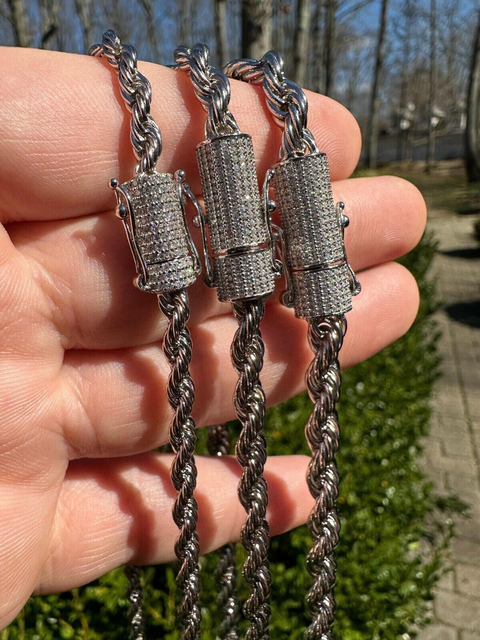 HarlemBling Iced MOISSANITE Clasp Real 925 Silver & Stainless Steel Rope Chain Necklace