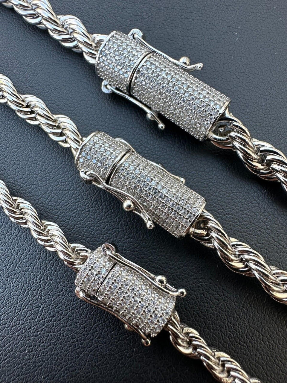 HarlemBling Iced MOISSANITE Clasp Real 925 Silver & Stainless Steel Rope Chain Necklace