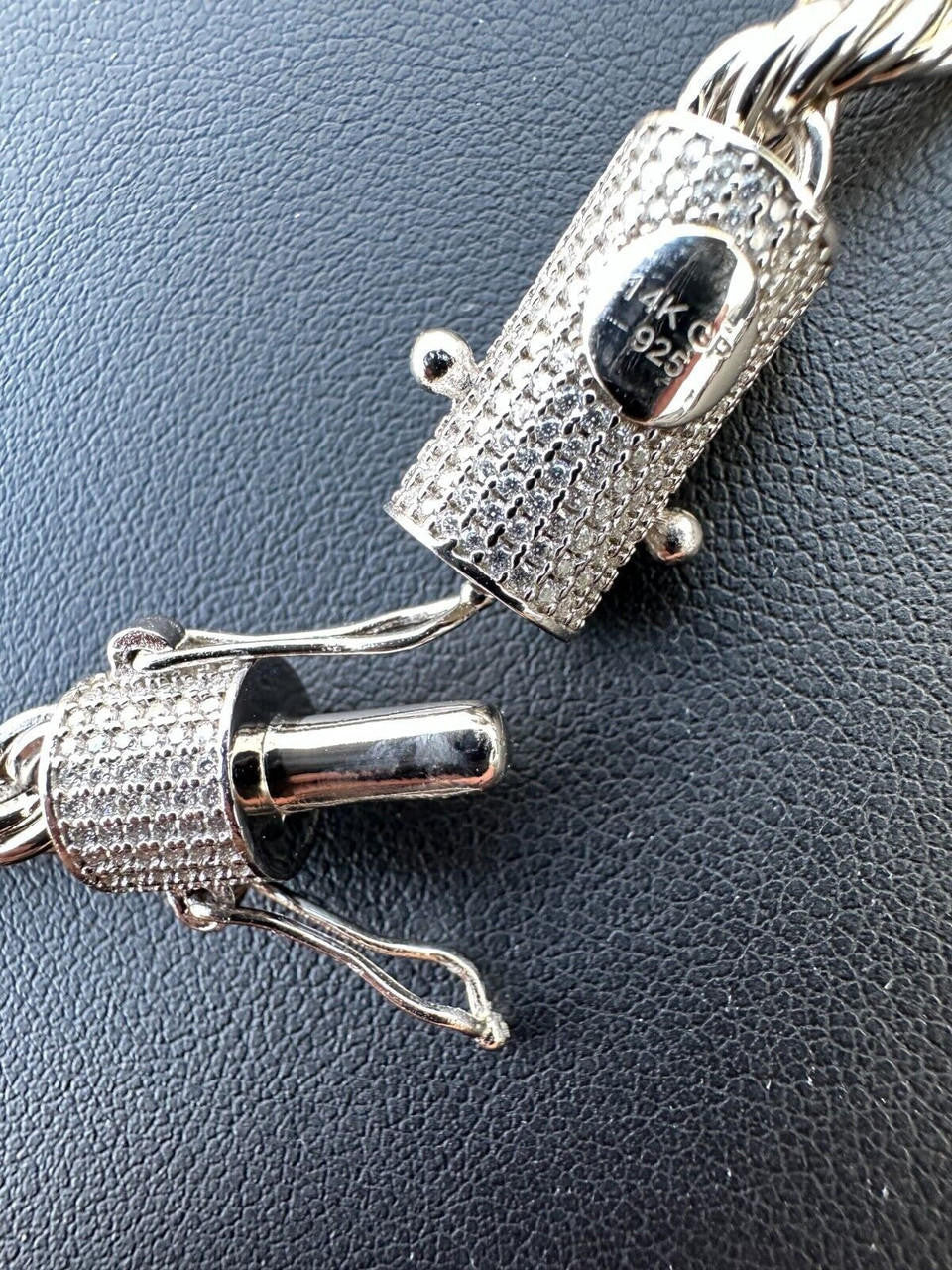 HarlemBling Iced MOISSANITE Clasp Real 925 Silver & Stainless Steel Rope Chain Necklace