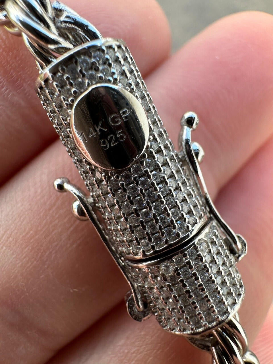 HarlemBling Iced MOISSANITE Clasp Real 925 Silver & Stainless Steel Rope Chain Necklace