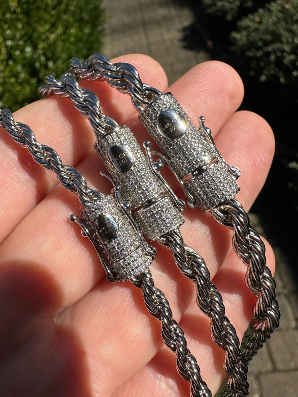 HarlemBling Iced MOISSANITE Clasp Real 925 Silver & Stainless Steel Rope Chain Necklace