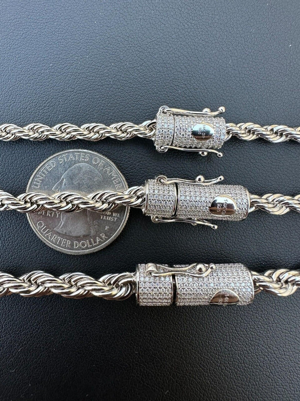 HarlemBling Iced MOISSANITE Clasp Real 925 Silver & Stainless Steel Rope Chain Necklace