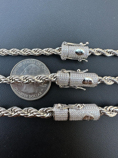 HarlemBling Iced MOISSANITE Clasp Real 925 Silver & Stainless Steel Rope Chain Necklace