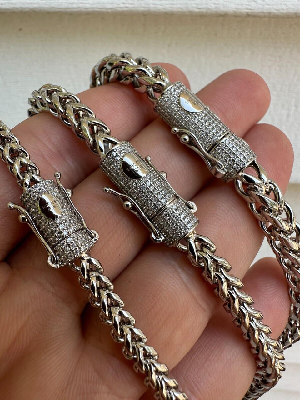 HarlemBling Iced MOISSANITE Clasp Stainless Steel & 925 Silver Franco Chain Necklace 4-6mm