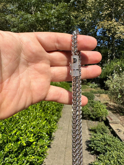 HarlemBling Iced MOISSANITE Clasp Stainless Steel & 925 Silver Franco Chain Necklace 4-6mm