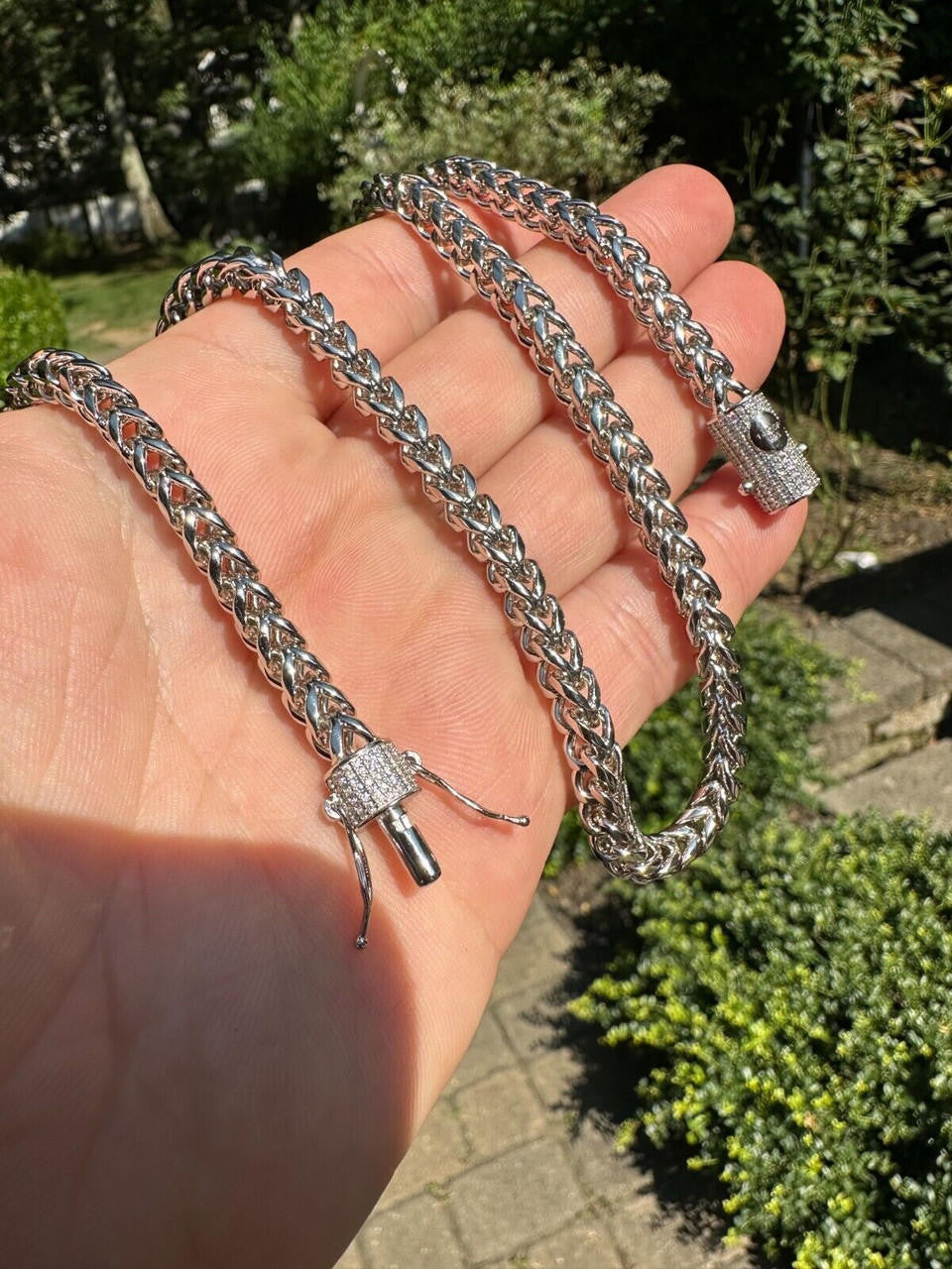 HarlemBling Iced MOISSANITE Clasp Stainless Steel & 925 Silver Franco Chain Necklace 4-6mm