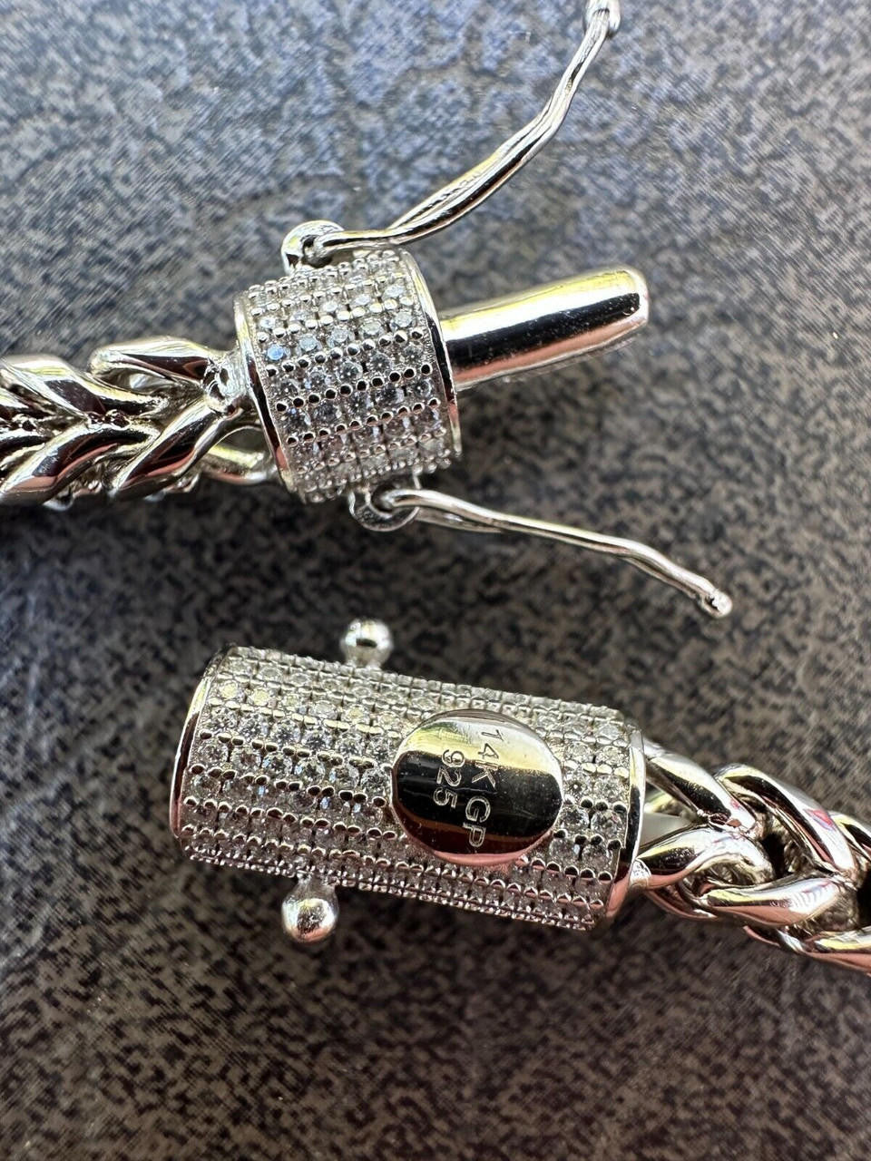 HarlemBling Iced MOISSANITE Clasp Stainless Steel & 925 Silver Franco Chain Necklace 4-6mm