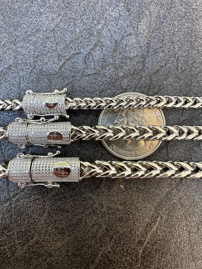 HarlemBling Iced MOISSANITE Clasp Stainless Steel & 925 Silver Franco Chain Necklace 4-6mm