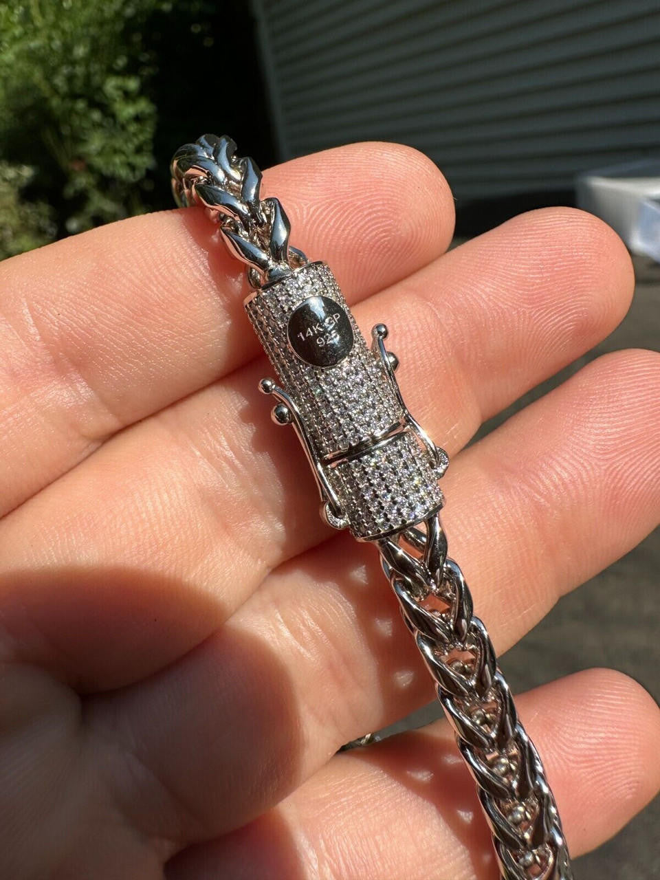 HarlemBling Iced MOISSANITE Clasp Stainless Steel & 925 Silver Franco Chain Necklace 4-6mm