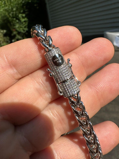 HarlemBling Iced MOISSANITE Clasp Stainless Steel & 925 Silver Franco Chain Necklace 4-6mm