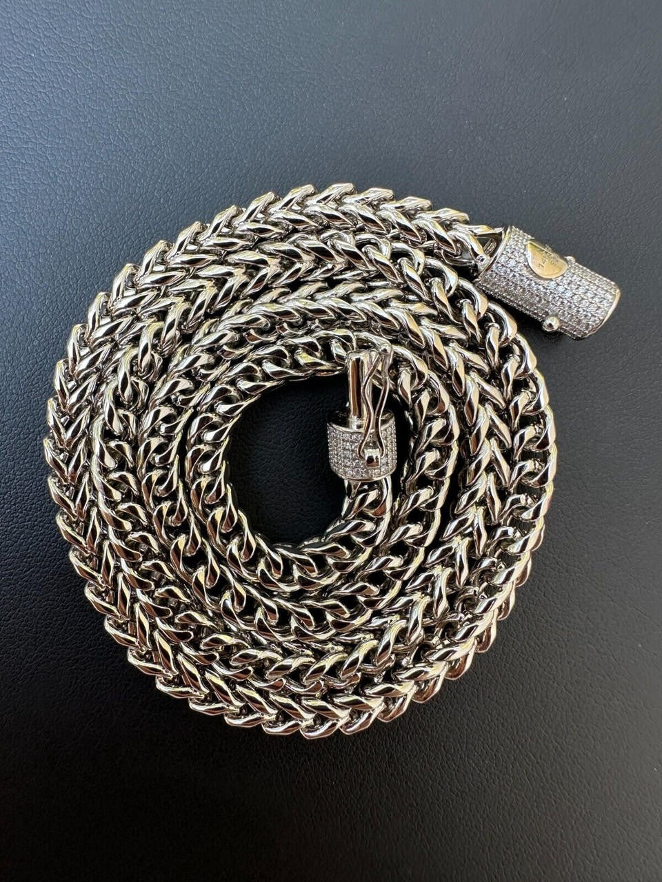 HarlemBling Iced MOISSANITE Clasp Stainless Steel & 925 Silver Franco Chain Necklace 4-6mm