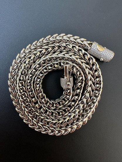 HarlemBling Iced MOISSANITE Clasp Stainless Steel & 925 Silver Franco Chain Necklace 4-6mm