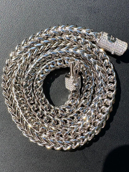 HarlemBling Iced MOISSANITE Clasp Stainless Steel & 925 Silver Franco Chain Necklace 4-6mm